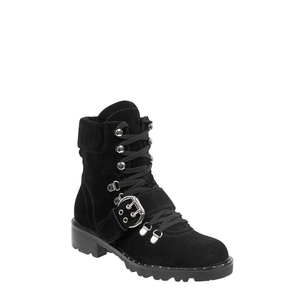 Marc Fisher Women's Noble Combat Boots Lace Up Gray Leather Suede Size‎ 8